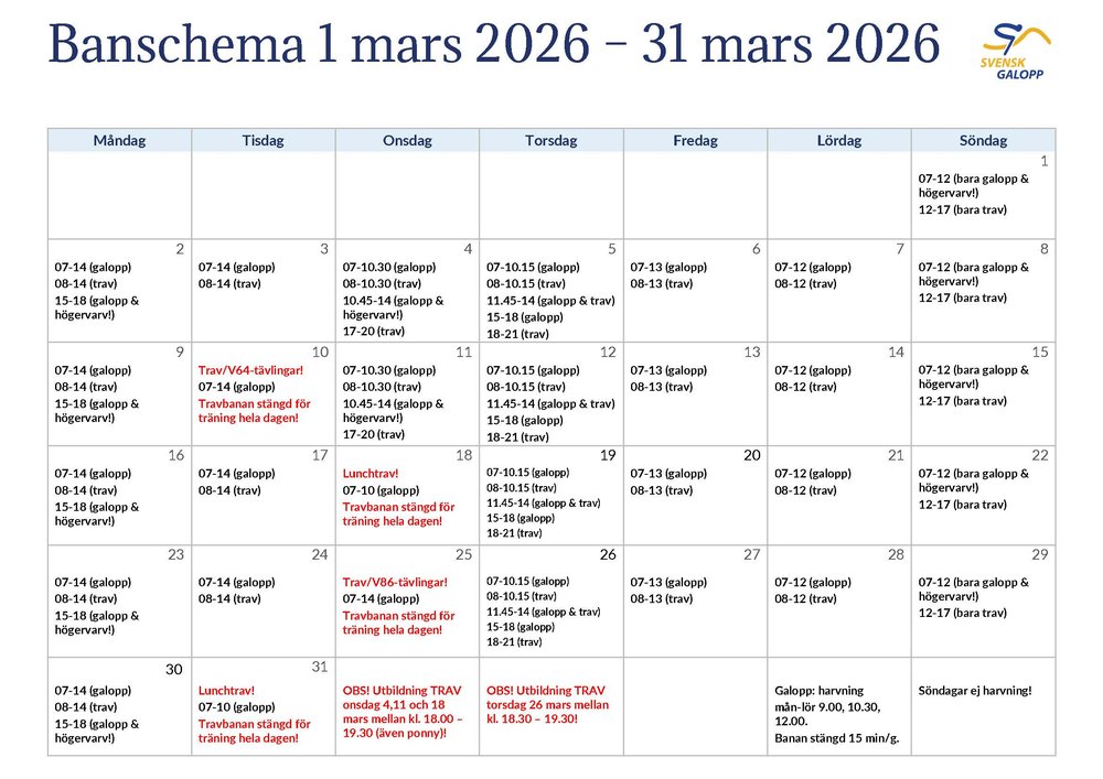 Banschema mars 2026